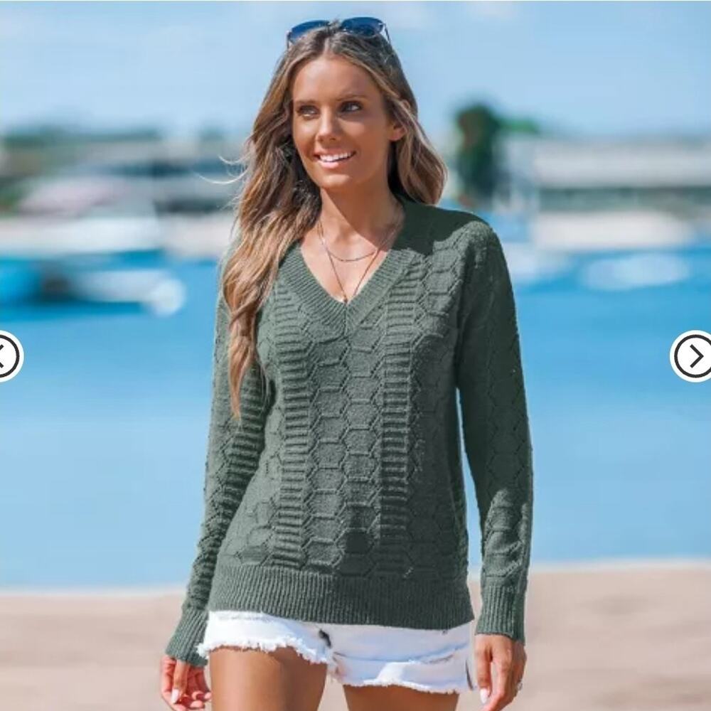 CUPSHE‎ Women's Breezy Cable Knit V-Neck Sweater NEW - Sz S